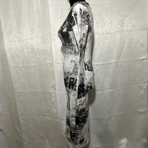 Haley & June Newspaper Print Bodycon Midi Dress Small Y2K Streetwear Clubwear - Picture 3 of 10